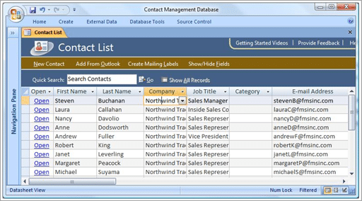 contacts list in access