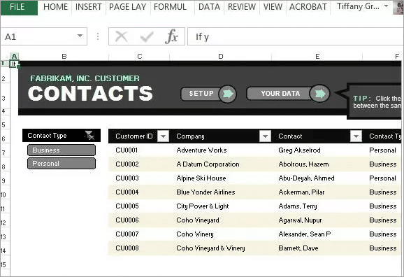 excel-contact contacts in excel sheet