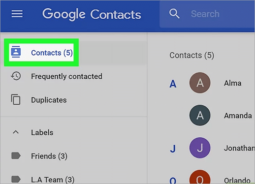 contacts in Google