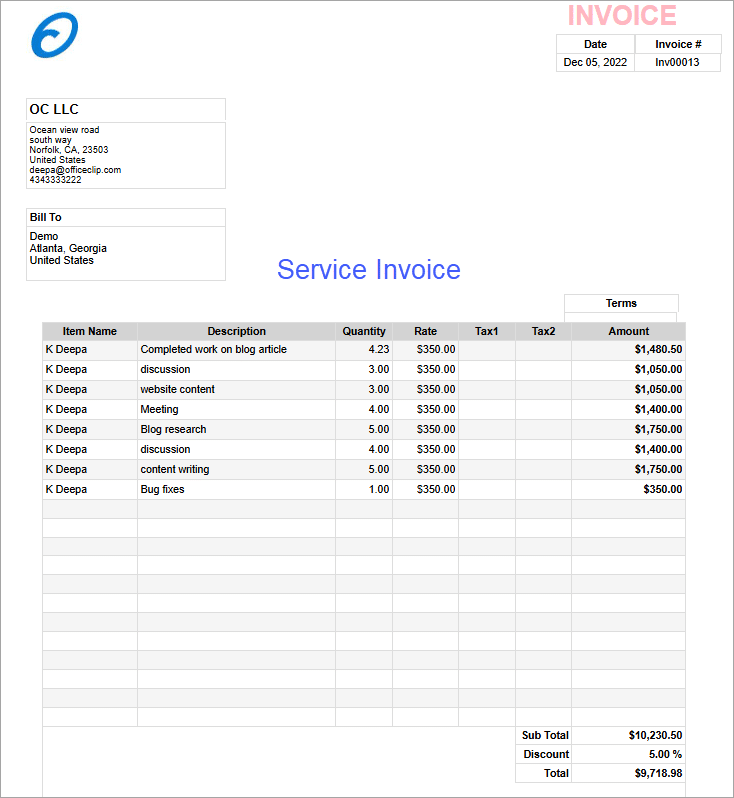 service invoice